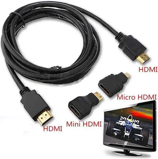 Alt view image 2 of 5 - Full HD High Speed 3 in 1 male to male Mini HDMI Micro HDMI 1.5M Cable for Xbox 360 HDTV 1080P Mobile etc V1.4 Gold Adapter