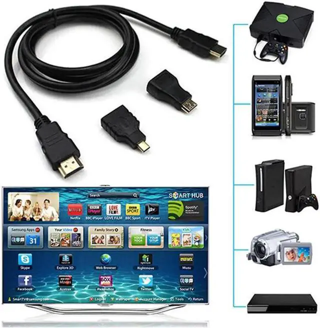 Alt view image 4 of 5 - Full HD High Speed 3 in 1 male to male Mini HDMI Micro HDMI 1.5M Cable for Xbox 360 HDTV 1080P Mobile etc V1.4 Gold Adapter