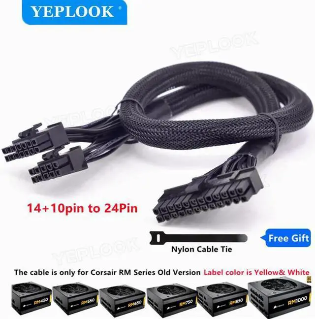 Alt view image 3 of 6 - 14pin+10Pin to 24Pin 20+4Pin Power Supply Cable Sleeved For Corsair Old Version RM Series RM1000 RM850 RM750 RM650 RM550 RM450