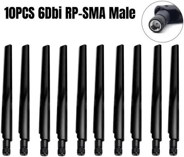 Main image of 10pcs 6DBi WiFi Antenna 2.4GHz/5.8GHz Dual Band RP-SMA Male (Hole) Connector for Wireless Network Router