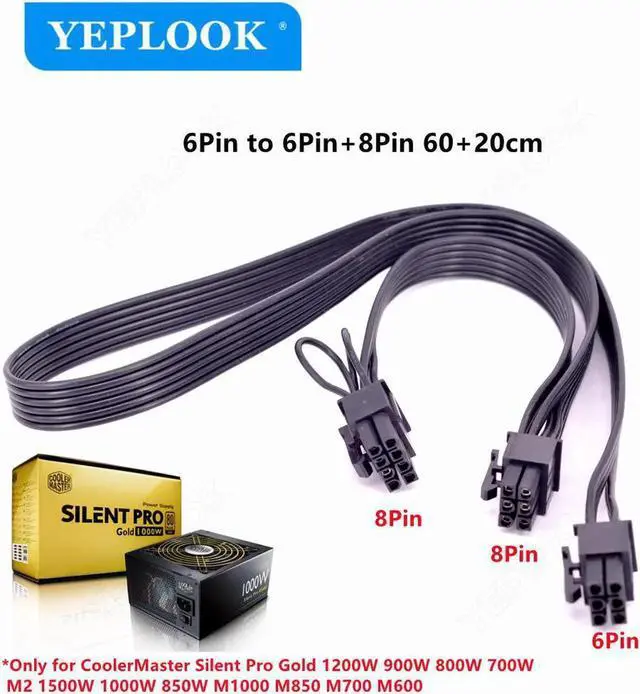 Alt view image 2 of 4 - PCIe 6Pin to 6Pin+8Pin GPU Cable for CoolerMaster Silent Pro Gold 1200W 900W 800W 700W M2 1500W 1000W 850W M1000 M850 M700 M600