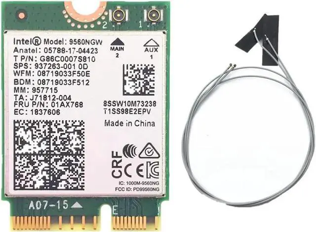 Main image of Dual Band Wireless AC 9560 for Intel 9560NGW 802.11ac NGFF: CNVI 2.4G/5G 2x2 WiFi Card Bluetooth 5.0 + Antennas