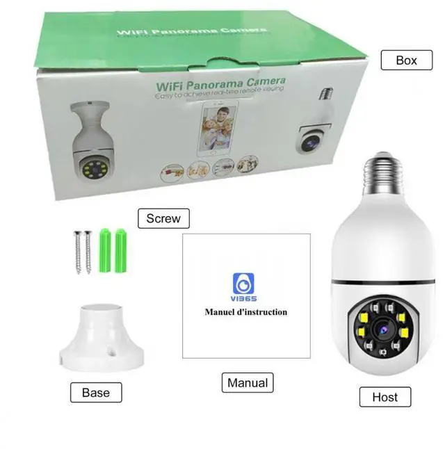 Alt view image 7 of 7 - E27 bulb camera high-definition home full-color duallens camera Wifi night vision security monitoring camera A6