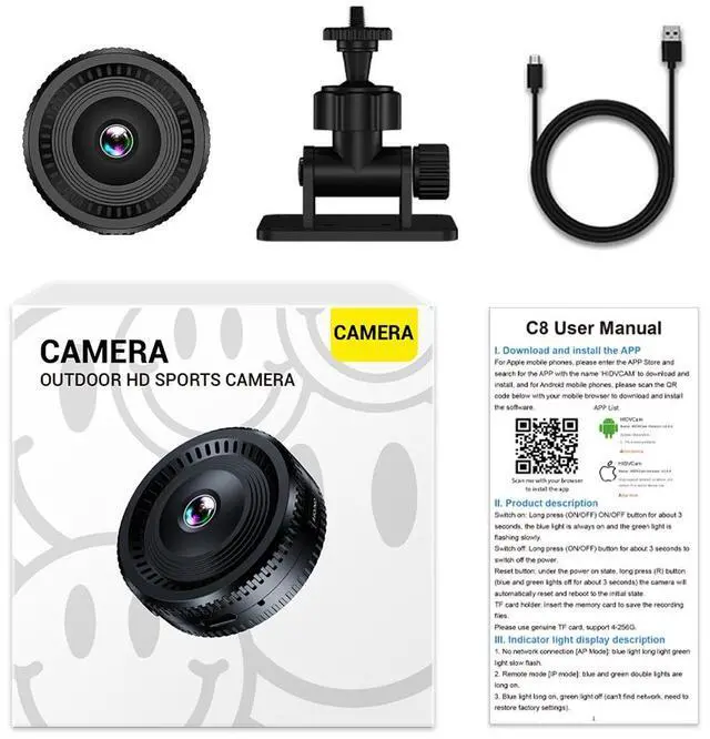 Alt view image 6 of 7 - C8  1080P High Definition Sports Camera Remote Home Monitoring infrared Night Vision Intelligent Wlfl Camera