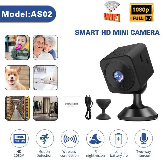 Alt view image 7 of 7 - AS02 Camera High Definition Two-Way Intercom Network Smart Camera Home Security Small Camera Outdoor Sports DV