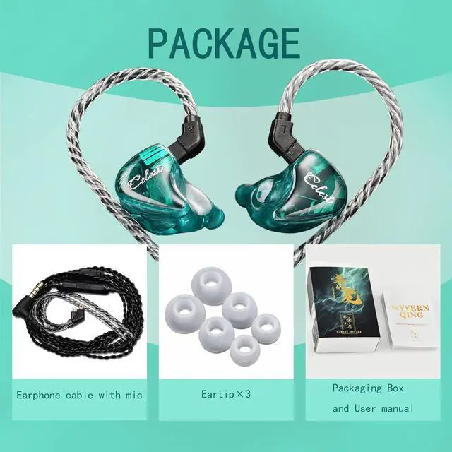 Alt view image 5 of 6 - 10mm LCP Liquid Crystal Polymer Dynamic Driver IEM Earphones,in Ear Monitor,Earbuds with Microphone,3.5mm inears Headphones,iems for Gaming Green with mic