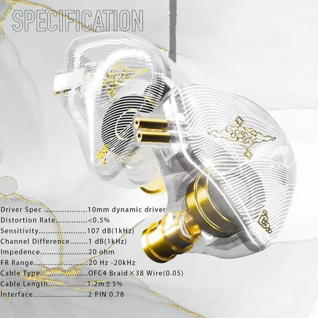 Alt view image 2 of 6 - Wan'er S.G, in Ear Headphones Wired,10 mm Dynamic Driver,in Ear Monitor,Gaming Earbuds,IEM Earphones,with 0.78mm 2 Pin Detachable Cable White