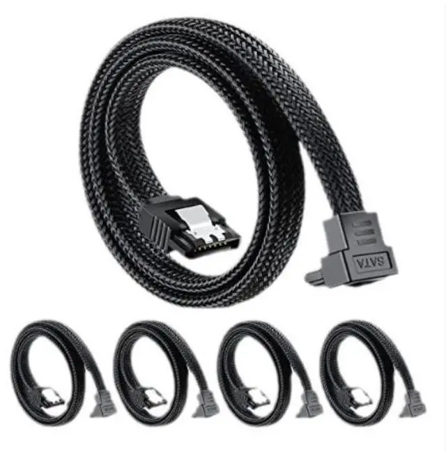 Main image of SATA cable, SATA 3.0 braided straight-to-angled data cable, SATA 3.0 solid-state drive data cable, SATA cable 0.5M