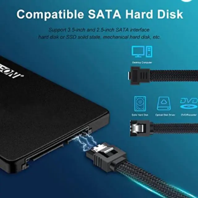 Alt view image 3 of 5 - SATA cable, SATA 3.0 braided straight-to-angled data cable, SATA 3.0 solid-state drive data cable, SATA cable 0.5M