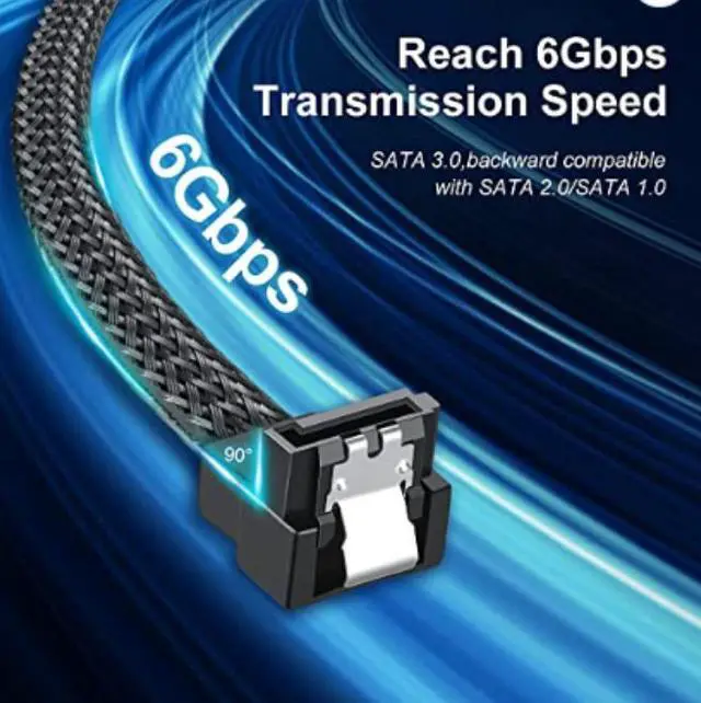 Alt view image 5 of 5 - SATA cable, SATA 3.0 braided straight-to-angled data cable, SATA 3.0 solid-state drive data cable, SATA cable 0.5M