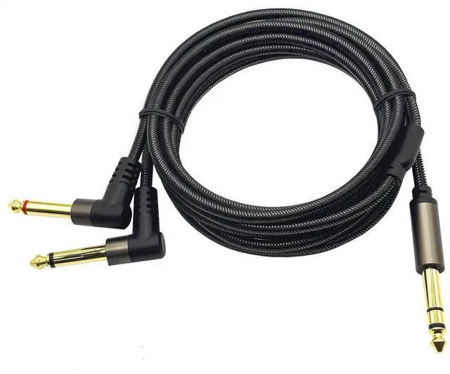 Main image of 6.35mm single-to-dual 6.5 double elbow audio cable forelectronic keyboard, musical instrument, sound card, mixing console, power amplifierand speaker.   1.2M