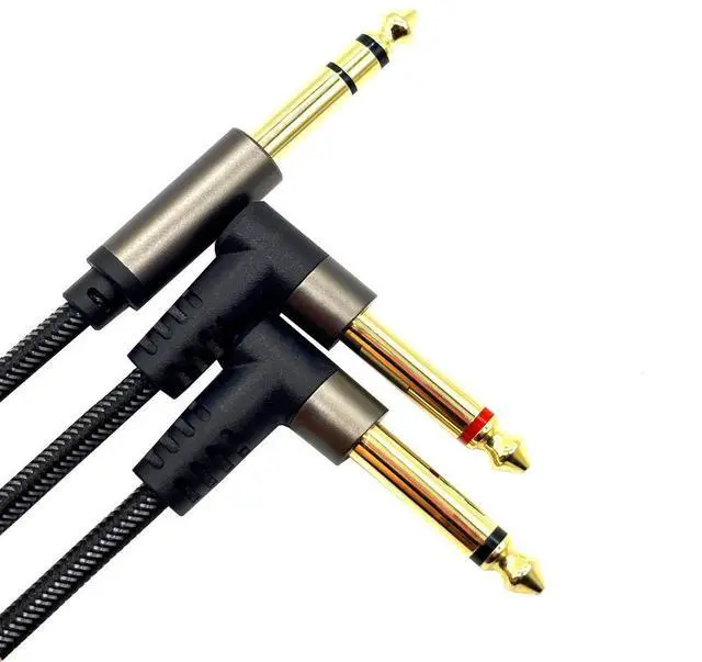 Alt view image 5 of 5 - 6.35mm single-to-dual 6.5 double elbow audio cable forelectronic keyboard, musical instrument, sound card, mixing console, power amplifierand speaker.   1.2M