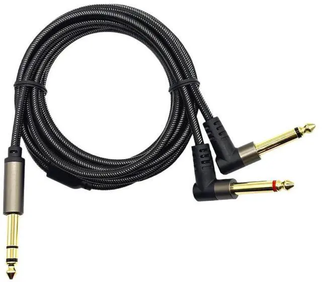 Alt view image 4 of 5 - 6.35mm single-to-dual 6.5 double elbow audio cable forelectronic keyboard, musical instrument, sound card, mixing console, power amplifierand speaker.   1.2M