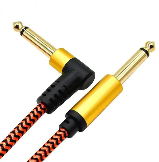 Alt view image 3 of 4 - Straizht and Curved 6,35mm Guitar Audio Connection Cable -Double-Pin Speaker Guitar- Gold-plated Tip Woven Instrument Audio Cable   1M