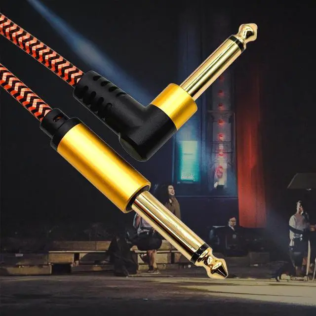 Alt view image 2 of 4 - Straizht and Curved 6,35mm Guitar Audio Connection Cable -Double-Pin Speaker Guitar- Gold-plated Tip Woven Instrument Audio Cable   1M
