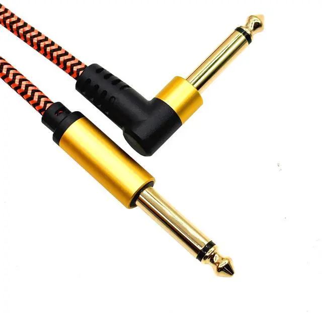 Alt view image 4 of 4 - Straizht and Curved 6,35mm Guitar Audio Connection Cable -Double-Pin Speaker Guitar- Gold-plated Tip Woven Instrument Audio Cable   1M