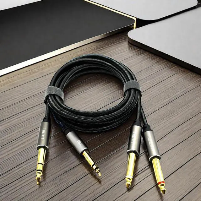 Alt view image 4 of 4 - 6.35mm large three-core to dual 6.5mm large two-core mixing console effects electronic organ audio stage connection cable  1M