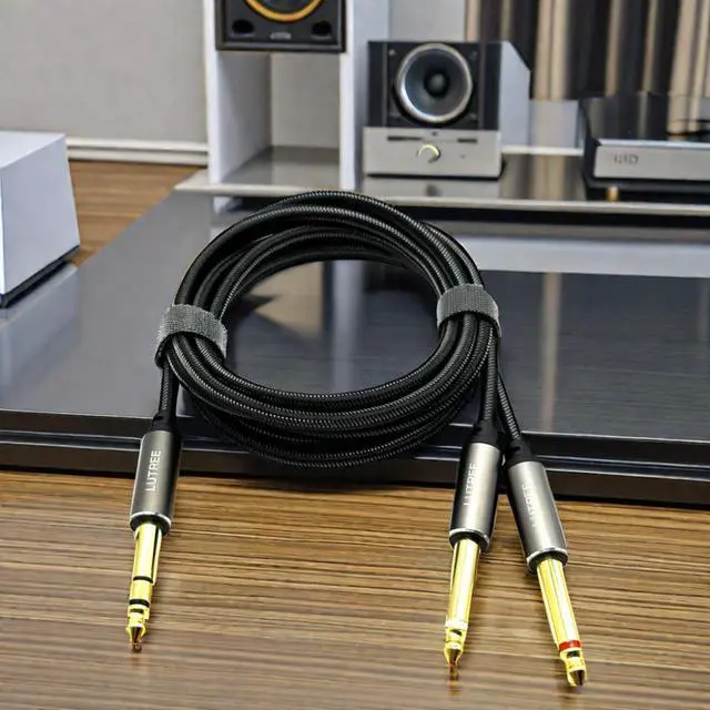 Alt view image 3 of 4 - 6.35mm large three-core to dual 6.5mm large two-core mixing console effects electronic organ audio stage connection cable  1M