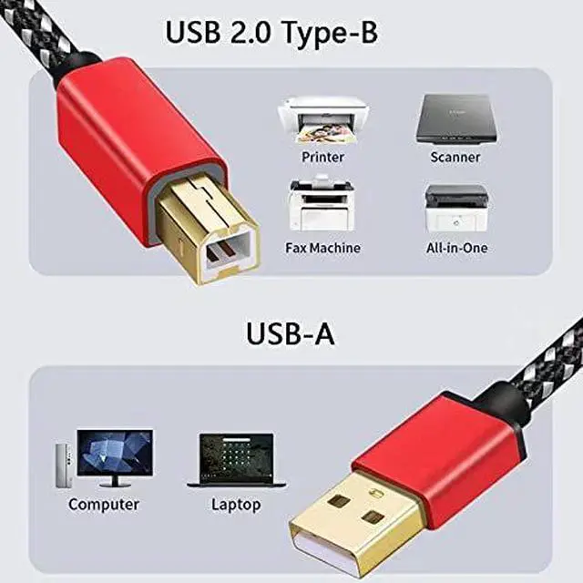 Alt view image 5 of 6 - USB 2.0 Nylon Woven Printer Data Connection Cable -0xygen-Ffree Copper -Computer Notebook Square Port UsB Printing Cable 0.6M