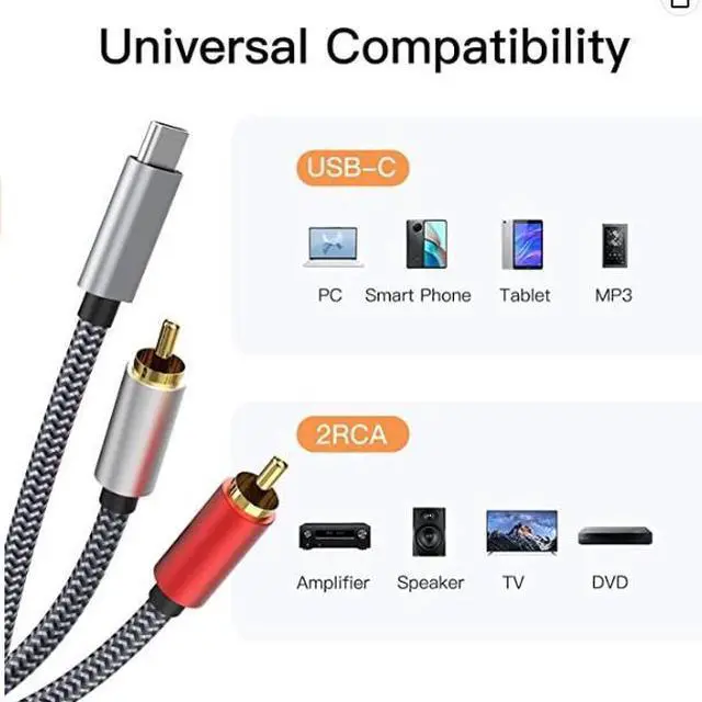 Alt view image 3 of 5 - Type-C converter, Type-C to dual Lotus 2RCA 1-minute 2 audio cable, type-C to 2RCA audio cable 1M