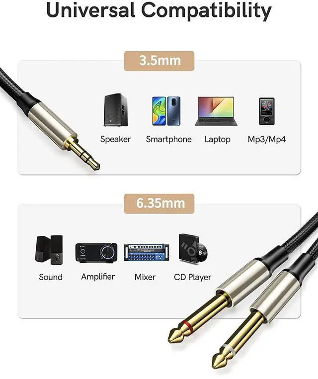 Alt view image 5 of 5 - 3.5mm to 6 .5mm Audio Cable -3.5mm to 6.35mm Audio Adapter for Mobile phones, Computers and Multimedia Speakers 2M