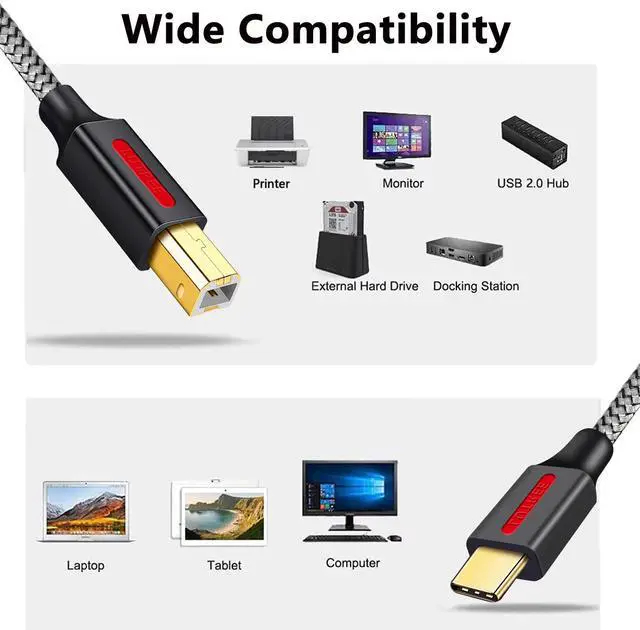 Alt view image 4 of 5 - Type-C printer data cable, USB mobile phone, notebook printing cable, universal electronic keyboard,scannerdata cable 0.6M