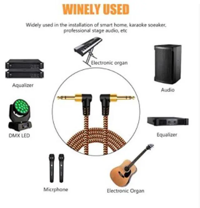 Alt view image 3 of 4 - Gold-plated 6 .35mm stereo male-to-male straight-to-curved connector for Cardioid audio 6.35mm microphone cable  0.3M