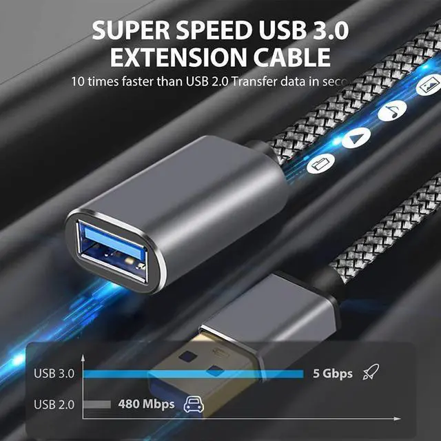 Alt view image 3 of 4 - USB 3.0 extension cable (male to female) for 5GB data transferwoven data cable, game console controllercharging extension cable 0.5M