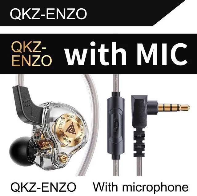 Main image of QKZ ENZ0 Enzo ln-Ear Dynamic Driver Headphones Hifi Sound Bass Line Control Wired Headphones Grey microphone