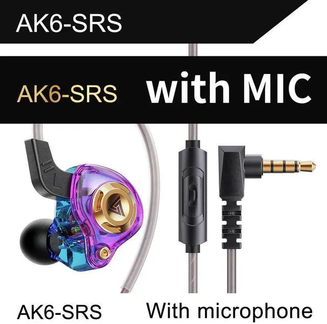 Main image of QKZ AK6 SRS mobile phone head p hones - In-ear dvnamic coil headphones with HiFi sound quality and bass boost.  Purple microphone