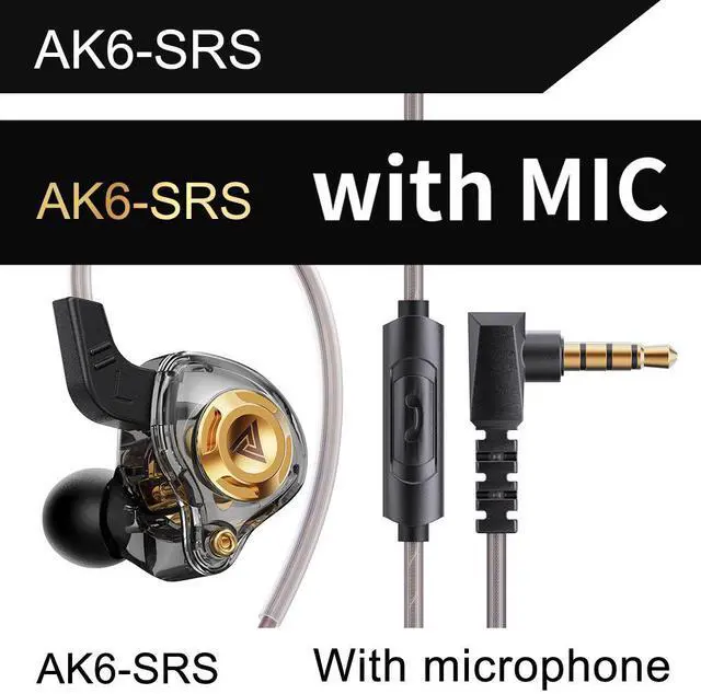 Main image of QKZ AK6 SRS mobile phone head p hones - In-ear dvnamic coil headphones with HiFi sound quality and bass boost. Black microphone