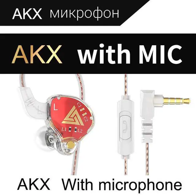 Main image of QKZ AKX Monitoring Level Head phones - Gaming for Computers - Wired Control with Microp hone - Sport Running In-Ear Gaming Head phones   Red microphone