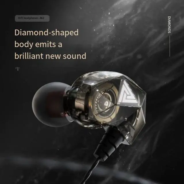 Alt view image 4 of 5 - QKZ AK2 sports running fashionable in-ear diamond headphones for mobile phone music, with powerful bass,    black