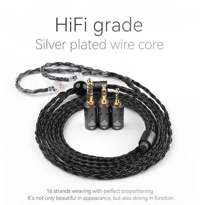 Alt view image 5 of 6 - QKZ Q1 MAX headphones upgrade cable - 16 strands, 352 cores, silver-plated wire, replaceable audio plugHead upgrade wire Q1 MAX Grey + MMCX