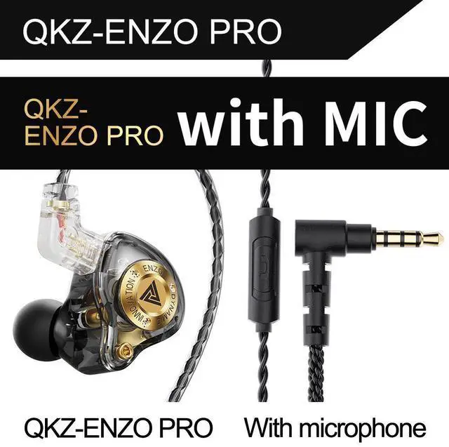 Main image of QKZ ENZ0 PRO - Enzo Mobile Headphones - In-ear heavy bass wired remotecontrol-Rechargeable wire plug-in headphones Black microphone