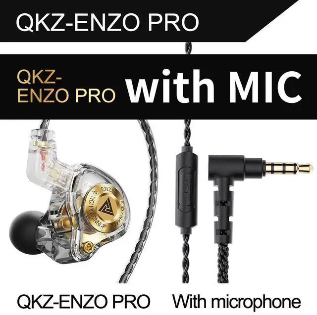 Main image of QKZ ENZ0 PRO - Enzo Mobile Headphones - In-ear heavy bass wired remotecontrol-Rechargeable wire plug-in headphones Grey microphone