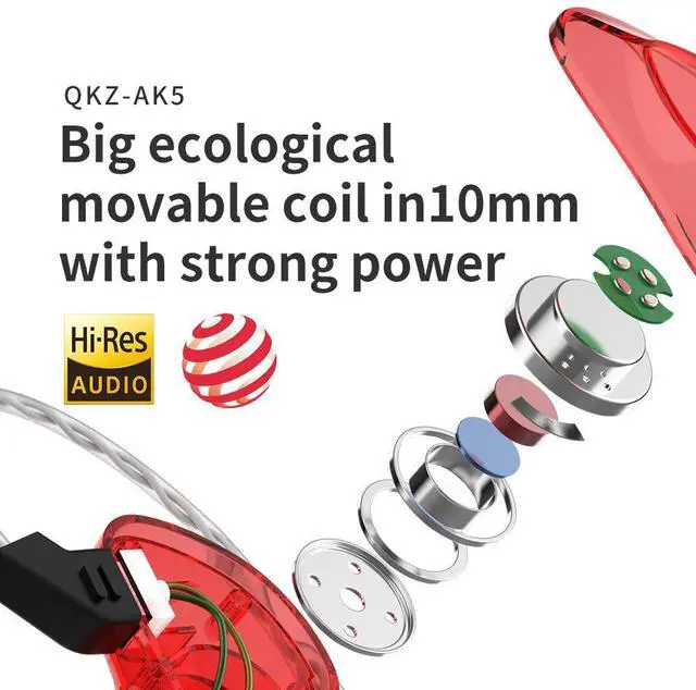 Alt view image 3 of 6 - QKZ CK5 New Model Sports Earphone Set- Transparent Bass Heavy Music Headphones for Mobile
Phones RED