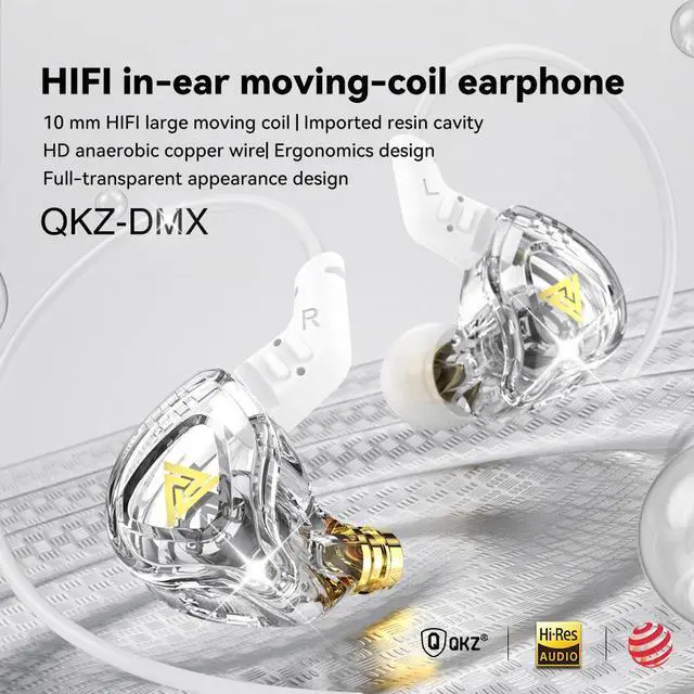 Alt view image 4 of 5 - QKZ AK6-DMXIn-ear headphones, monitoring headphones, HlFlmoving-coil wired remote control bass music mobile headphones  white