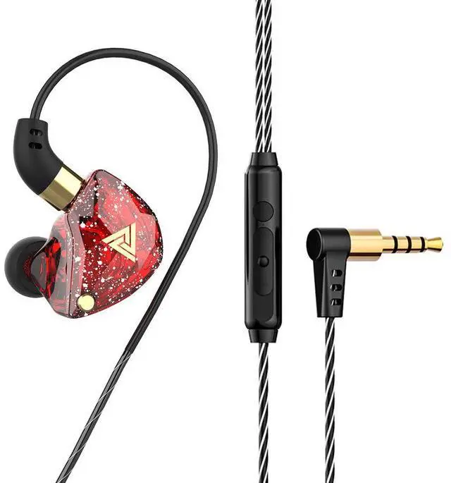 Main image of QKZ SK8 Subwoofer Headphones -Gamingheadphones for computers -With remotecontrol and microphone - Sportive in-ear style headphones for first-person shooter games   red