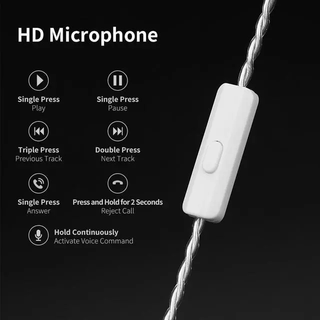 Alt view image 3 of 4 - QKZTC 100 Four-strand Silver-Gold Enriched Upgrade Cable -Type-C2PIN -With Microphone -High-End Headphone Upgrade Cable Silver