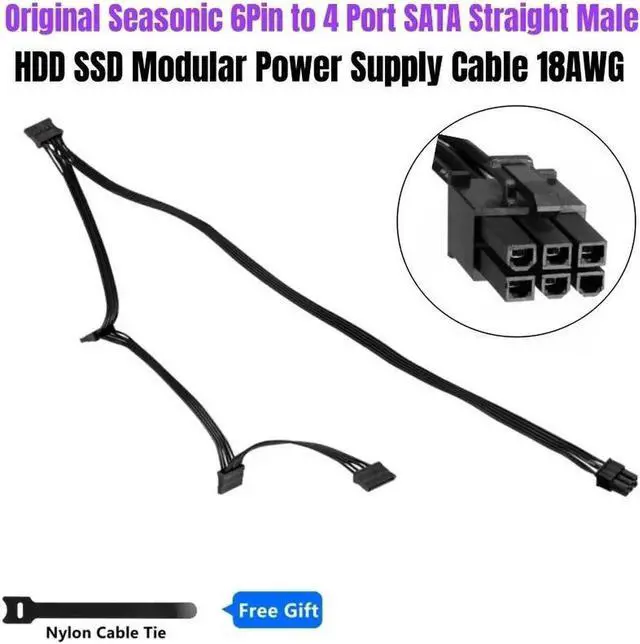 Alt view image 4 of 6 - 6Pin to 4 SATA Straight HDD SSD Power Cable for Seasonic CORE GX-650, GX-550, GX-500 GOLD Modular Power Unit