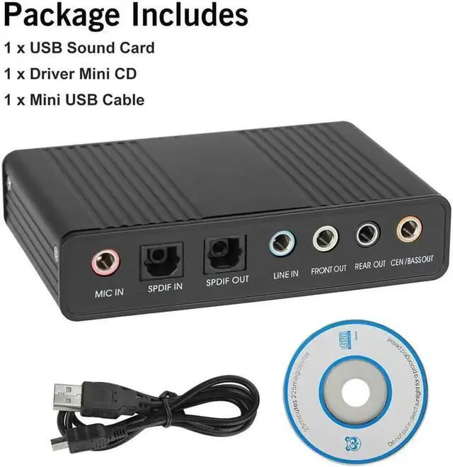 Alt view image 5 of 7 - Optimal 6 Channel External Sound Card USB 2.0 External 5.1 Surround Sound Optical S/PDIF Audio Sound Card Adapter