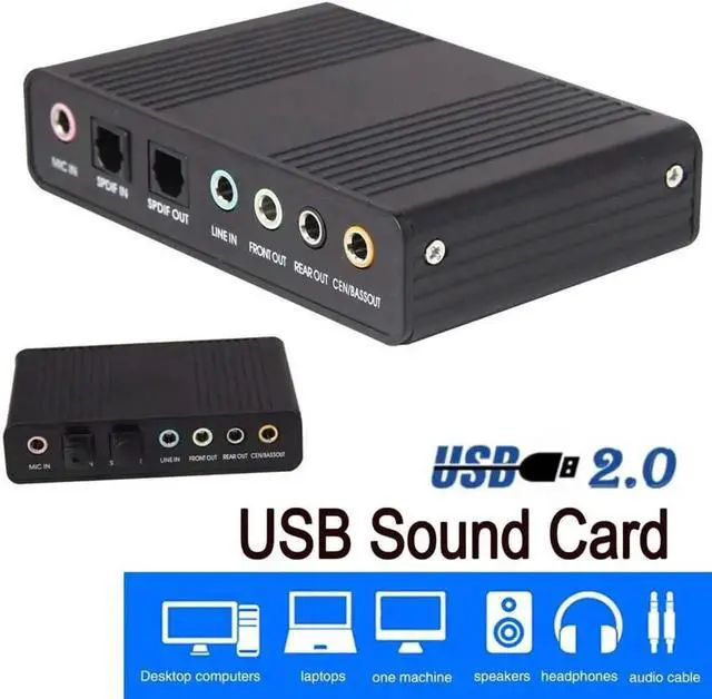 Alt view image 3 of 7 - Optimal 6 Channel External Sound Card USB 2.0 External 5.1 Surround Sound Optical S/PDIF Audio Sound Card Adapter
