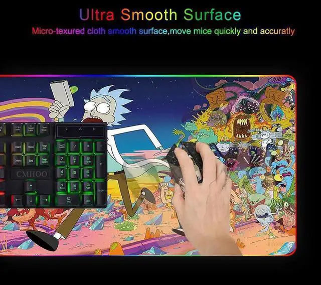 Alt view image 4 of 6 - RGB Gaming Mouse Pad Large - Soft RGB Mouse Mat Oversize Glowing Led Extended Mousepad, USB Powered Computer Keyboard Mouse Pad, Lighted PC Gaming Mouse mat with Non-Slip Rubber Base Waterproof 80x30