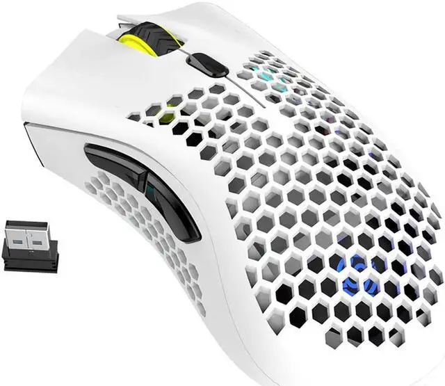 Main image of K-snake BM600 2.4G Wireless Rechargeable Mouse Hollow Honeycomb 1600DPI 7 Buttons Ergonomic RGB Optical Mice for Computer Laptop PC Gamer White