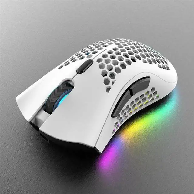Alt view image 2 of 6 - K-snake BM600 2.4G Wireless Rechargeable Mouse Hollow Honeycomb 1600DPI 7 Buttons Ergonomic RGB Optical Mice for Computer Laptop PC Gamer White