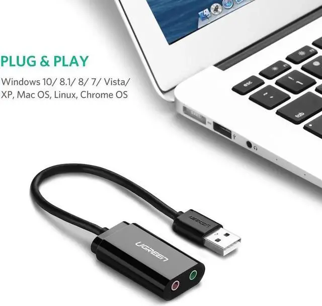 Alt view image 6 of 7 - USB Stereo Sound Card, USB External Audio Sound Adapter Card Audio Converter to 3.5mm Headphone Microphone Jack for Mac, PC, Windows.(Black)