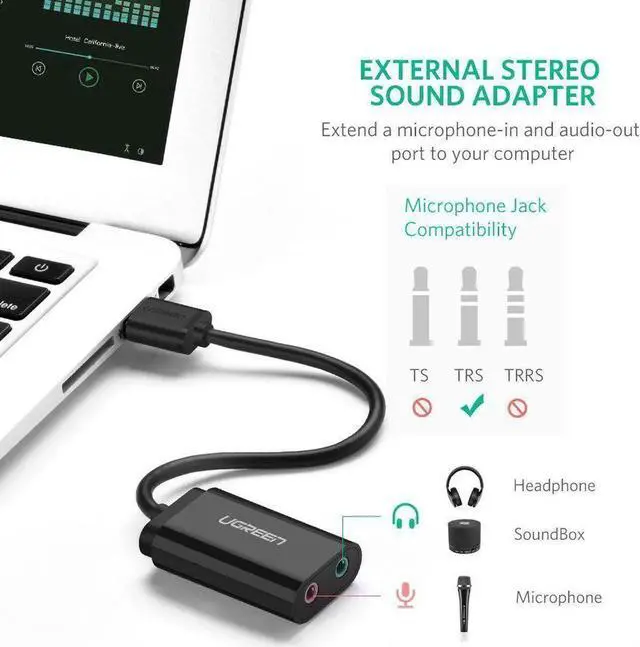 Alt view image 7 of 7 - USB Stereo Sound Card, USB External Audio Sound Adapter Card Audio Converter to 3.5mm Headphone Microphone Jack for Mac, PC, Windows.(Black)