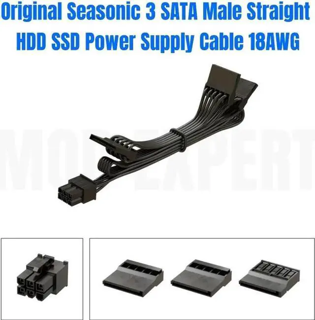 Alt view image 4 of 6 - 6Pin to 3 SATA Straight SSD HDD Power Cable for Seasonic PRIME, FOCUS, Platinum, CORE, M12II EVO, SnowSilent
