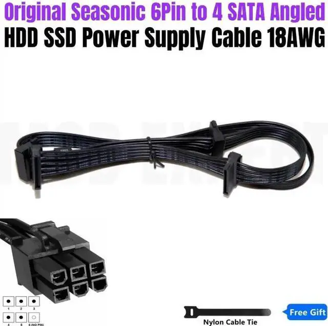 Alt view image 2 of 6 - 4 SATA Angled HDD SSD Modular Power Cable for Seasonic FOCUS 850W 750W 650W 550W 500W 450W GOLD Modular Power